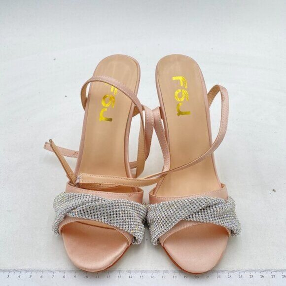 FSJ Pink Open Toe Bowknot Stiletto High Heel Ankle Strap Buckle Rhinestone Shoes - Picture 3 of 8